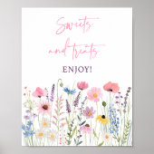 ピンクのワイルドフラワースウィートトリートベビーシャワーサイン ポスター (正面)