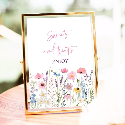 ピンクのワイルドフラワースウィートトリートベビーシャワーサイン ポスター