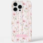 ピンクのワイルドフラワーストライプのイニシャル入り Case-Mate iPhoneケース (裏面)