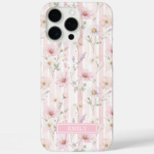 ピンクのワイルドフラワーストライプのイニシャル入り