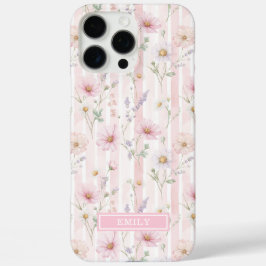 ピンクのワイルドフラワーストライプのイニシャル入り iPhone 16 PRO MAXケース
