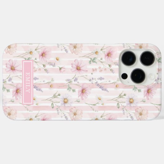 ピンクのワイルドフラワーストライプのイニシャル入り Case-Mate iPhoneケース (裏面 (横))