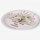 ピンクのワイルドフラワーストーリーブックブルーベビーシャワー ペーパープレート (アングル)