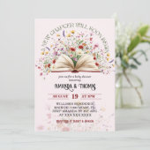 ピンクのワイルドフラワーストーリーブック新しいチャプター赤ちゃんシャワー 招待状 (スタンド正面)