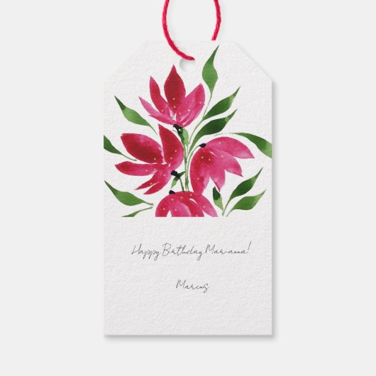 ピンクのワイルドフラワーズルーズウォーターのカラーアート ギフトタグ (裏面)