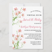 ピンクのワイルドフラワーズ バーチャル スイート 16 誕生日パーティー 招待状 (正面)