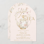 ピンクのワイルドフラワータイムのお茶のブライダルシャワーパーティー 招待状 (正面/裏面)
