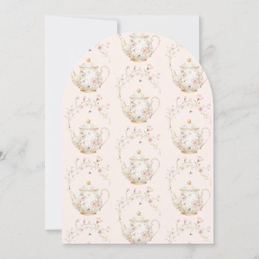 ピンクのワイルドフラワータイムのお茶のブライダルシャワーパーティー 招待状 (裏面)