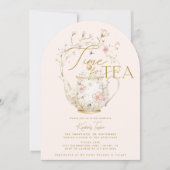 ピンクのワイルドフラワータイムのお茶のブライダルシャワーパーティー 招待状 (正面)
