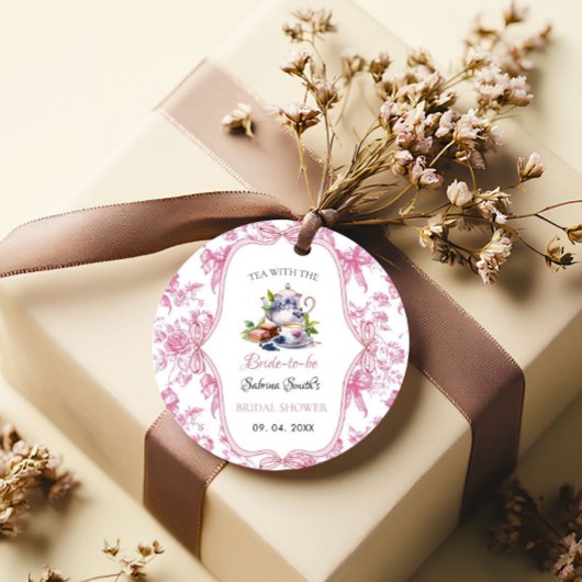 ピンクのワイルドフラワーティーパーティー ブライダルシャワーパーティー フェイバータグ