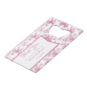 ピンクのワイルドフラワーティーブライダルシャワーの感謝 クレジットカード栓抜き (正面アングル)