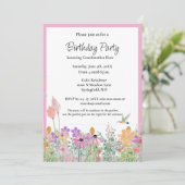 ピンクのワイルドフラワーバースデーパーティーの招待 招待状 (スタンド正面)