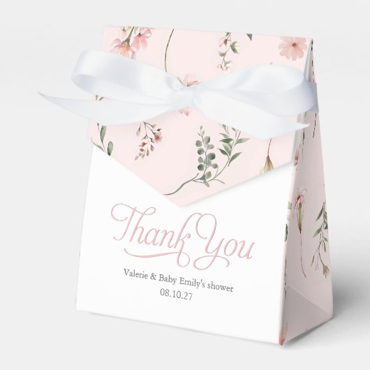 ピンクのワイルドフラワーパタエレガントーン赤ちゃんガールシャワー フェイバーボックス (正面サイド)