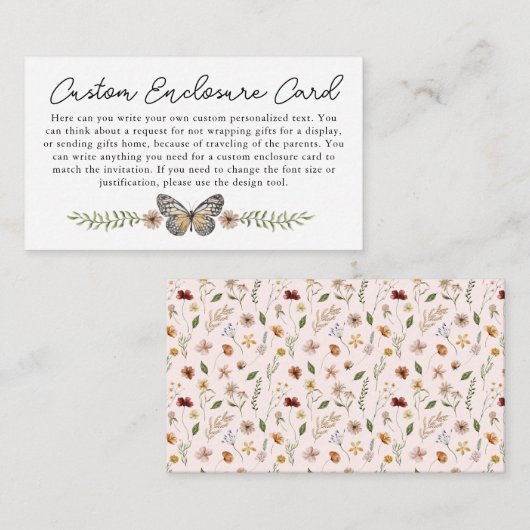 ピンクのワイルドフラワーパーソナライズされたの挿入エンクロージャカード エンクロージャーカード (正面/裏面)