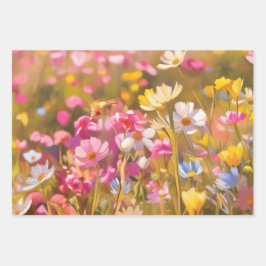 ピンクのワイルドフラワーフィールド2025 ラッピングペーパーシート