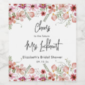 ピンクのワイルドフラワーブライダルシャワーの好意ワインラベル ワインラベル (シングルラベル)