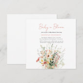 ピンクのワイルドフラワーベイビー ブルームベイビーシャワー 招待状 (正面/裏面)