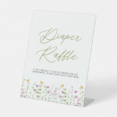 ピンクのワイルドフラワーベビーシャワーおむつラッフル 台座サイン (正面)