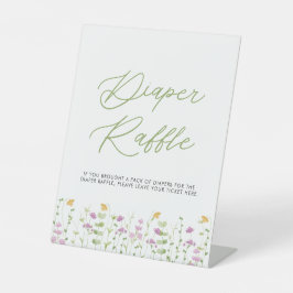 ピンクのワイルドフラワーベビーシャワーおむつラッフル 台座サイン