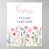 ピンクのワイルドフラワーベビーシャワーの好意のサイン ポスター (正面)