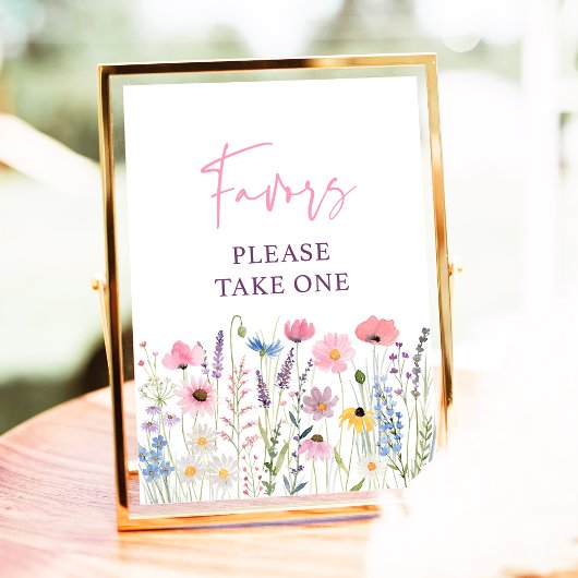 ピンクのワイルドフラワーベビーシャワーの好意のサイン ポスター