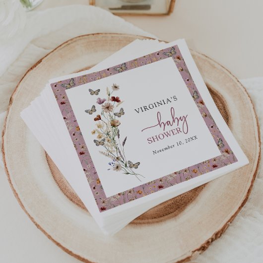 ピンクのワイルドフラワーベビーシャワー スタンダードカクテルナプキン