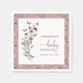 ピンクのワイルドフラワーベビーシャワー スタンダードカクテルナプキン (正面)