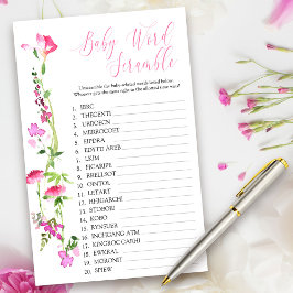 ピンクのワイルドフラワーベビー単語スクランブルシャワーゲーム