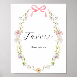 ピンクのワイルドフラワーボウのギフトタグ ポスター