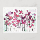 ピンクのワイルドフラワーメドウ水彩の花 ポストカード (正面)