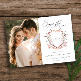 ピンクのワイルドフラワーモノグラム水彩写真の紋章 セーブザデート