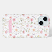 ピンクのワイルドフラワー水彩文字サインケース Case-Mate iPhoneケース (裏面 (横))
