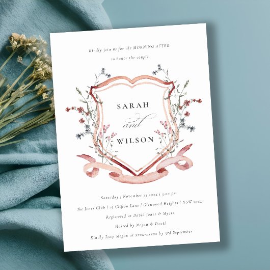 ピンクのワイルドフラワー・ウォーターカラー・クレスト・モーニング・アフター 招待状