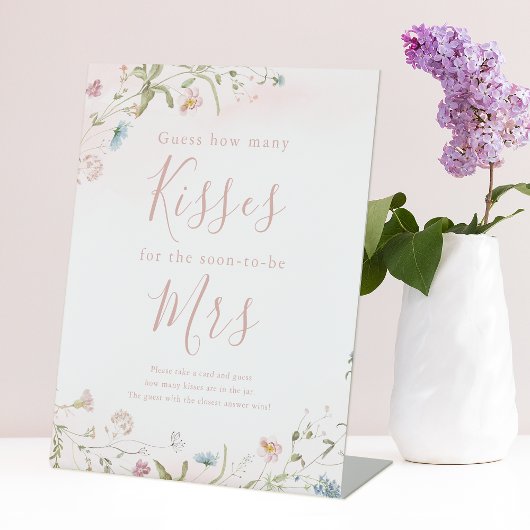 ピンクのワイルドフラワー キスの数を当てて遊ぼうゲームのサイン 台座サイン