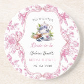 ピンクのワイルドフラワー ティーパーティー ブライダルシャワーの招待状 コースター (正面)
