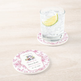 ピンクのワイルドフラワー ティーパーティー ブライダルシャワー 招待状 コースター