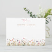 ピンクのワイルドフラワー ブライダルシャワー サンキューカード (スタンド正面)