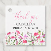 ピンクのワイルドフラワー 感謝の意を表す ブライダルシャワーのスクリプト フェイバータグ (正面)