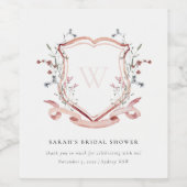 ピンクのワイルドフラワー・水彩画のクラシックな花束 ブライダルシャワー ワインラベル (シングルラベル)