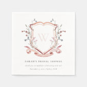 ピンクのワイルドフラワー・水彩画の紋章 ブライダルシャワー スタンダードカクテルナプキン (正面)