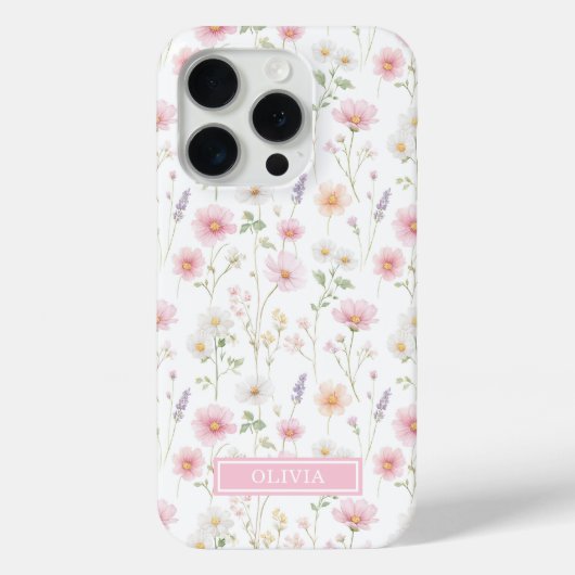 ピンクのワイルドフラワー・水彩・イニシャル入り Case-Mate iPhoneケース (裏面)