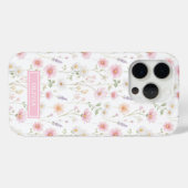 ピンクのワイルドフラワー・水彩・イニシャル入り Case-Mate iPhoneケース (裏面 (横))