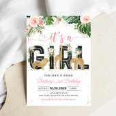 ピンクのワイルドワンガールベビーシャワー招待状 招待状