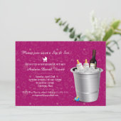 ピンクのワインとベビーのボトルsipと参照ベビーシャワー 招待状 (スタンド正面)