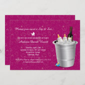 ピンクのワインとベビーのボトルsipと参照ベビーシャワー 招待状 (正面/裏面)