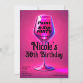 ピンクのワイングラスを使ってお絵描き 大人の誕生日パーティー 招待状 (正面)