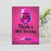 ピンクのワイングラスを使ってお絵描き 大人の誕生日パーティー 招待状 (スタンド正面)