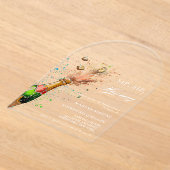 ピンクのワインボトルで乾杯！結婚前のお祝いパーティー アクリル招待状 (レイダウン)