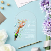 ピンクのワインボトルで乾杯！結婚前のお祝いパーティー アクリル招待状 (インサイチュ (ウェディング))