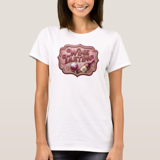 ピンクのワイン テイスティング 印刷 Tシャツ (正面)
